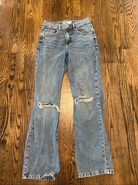 Garage Light Blue Flare Jeans with Knee Rips